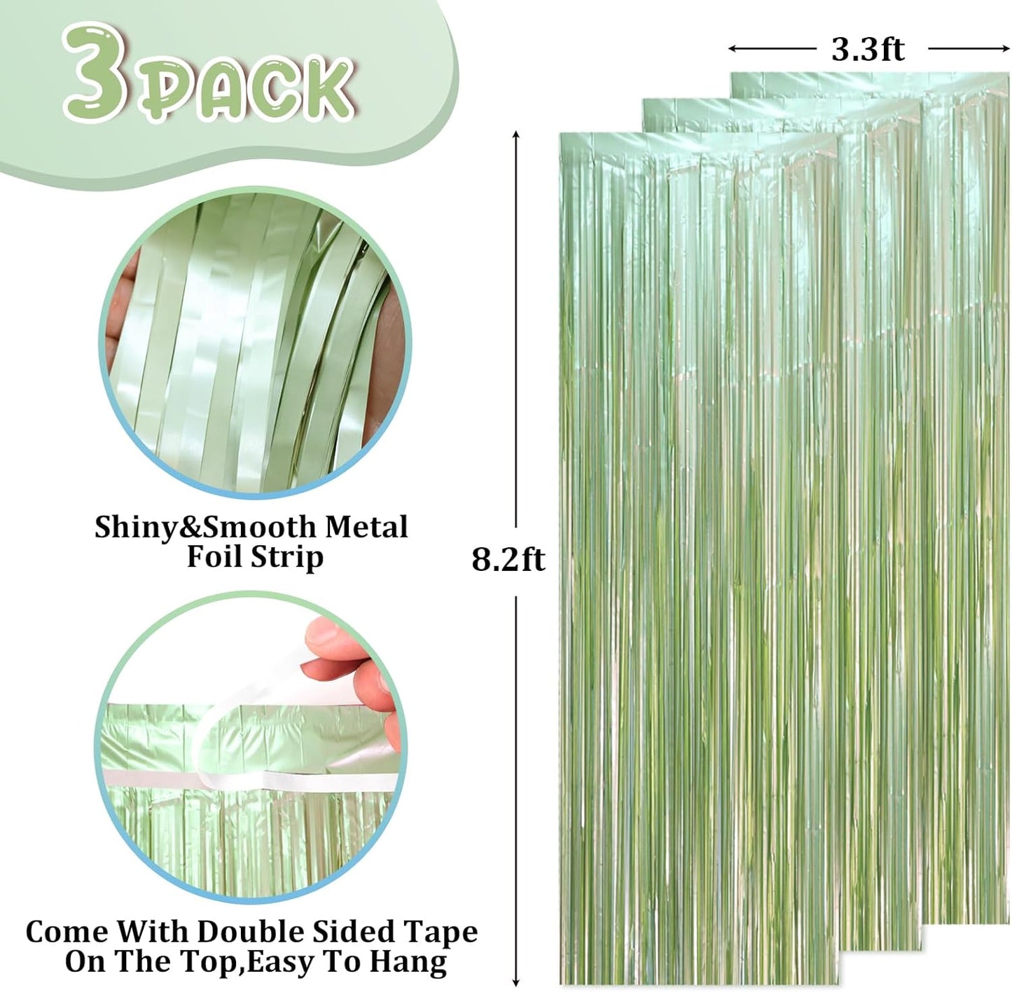 Voircoloria 3 Pack 3.3x8.2 Feet Gold Foil Fringe Backdrop Curtains, Tinsel Streamers, Fringe Backdrop for 2025 New Years Eve, Graduation, Birthday, Baby Shower, Gender Reveal, Disco Party - Colors A