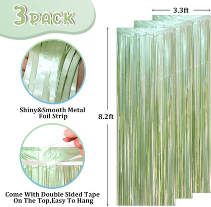 Voircoloria 3 Pack 3.3x8.2 Feet Gold Foil Fringe Backdrop Curtains, Tinsel Streamers, Fringe Backdrop for 2025 New Years Eve, Graduation, Birthday, Baby Shower, Gender Reveal, Disco Party - Colors A