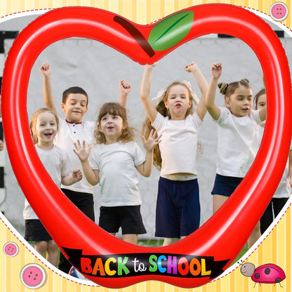 Back to School Decorations Inflatable Balloons Photo Booth Props Frame 40'' Apple Photo Props Pencil Selfie Frame Welcome First Day of School Picture Selfie for Party Decoration(Apple)
