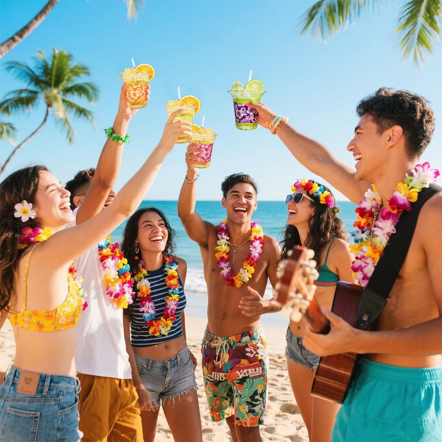 Atonofun 72 Pack Hawaiian Luau Party Decorations Cups -14OZ Disposable Tropical Party Cups for Hawaiian Luau Beach Theme Birthday Party Decorations
