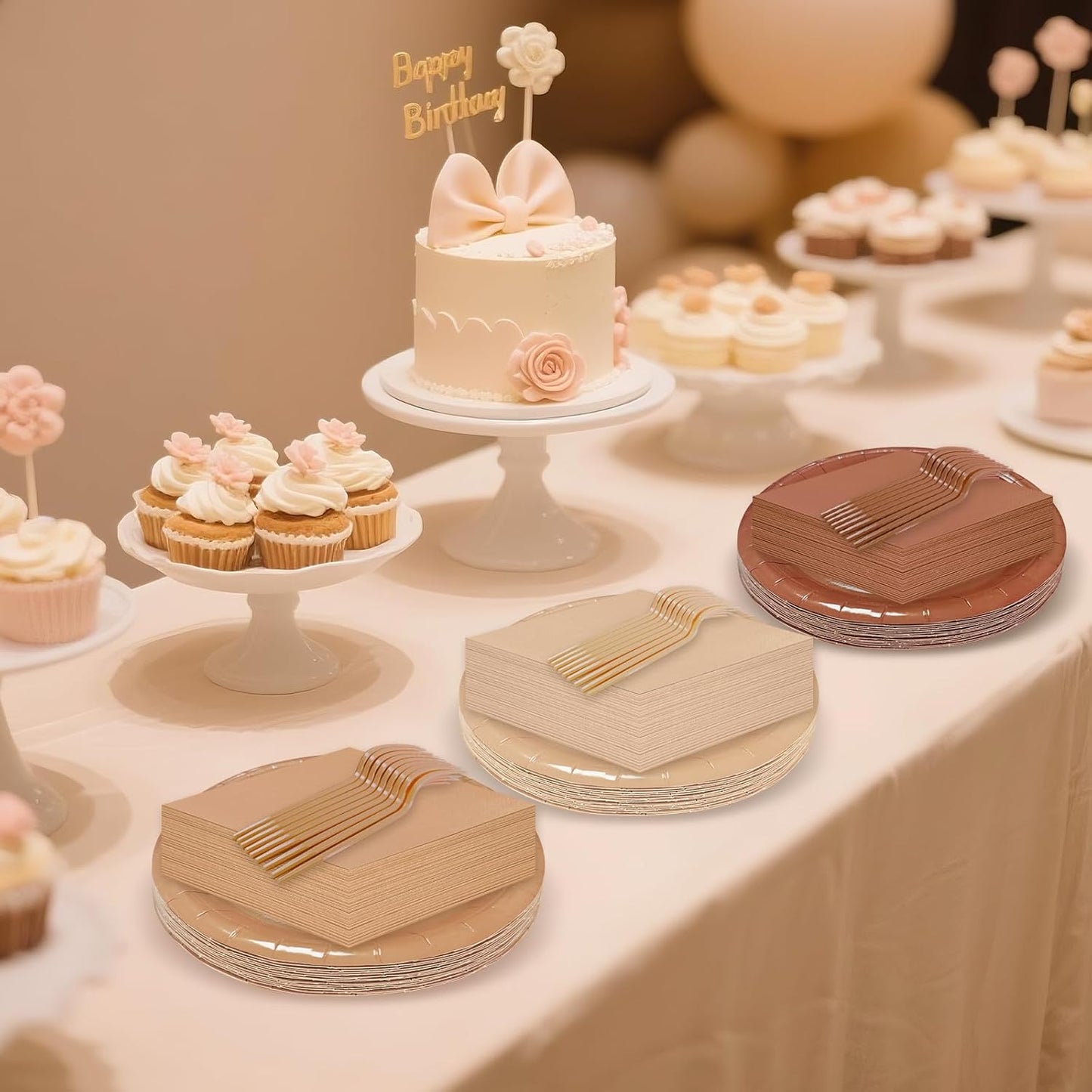 White and Gold Paper Plates Napkins Party Supplies,Disposable Gold Dot Paper Dessert Plates,105 PCS Birthday Plates and Napkins Party Supplies for Wedding(Serves 35 Guests 7")