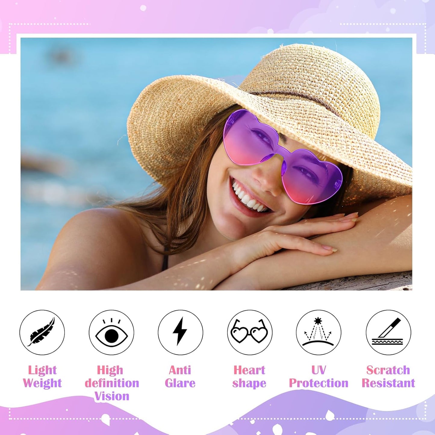 Frienda 8 Pairs Heart Shaped Sunglasses for Women Rimless Heart Glasses Candy Color Sunglasses for Party Favor