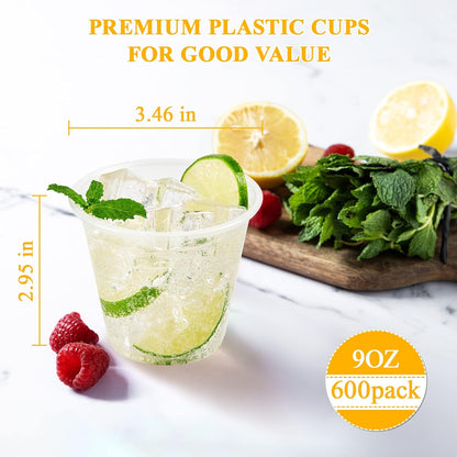 Lilymicky 300 Pack 9 oz Disposable Clear Plastic Cups, 9 Ounce Party Cups for Cocktail, Parties, Picnics, and Events