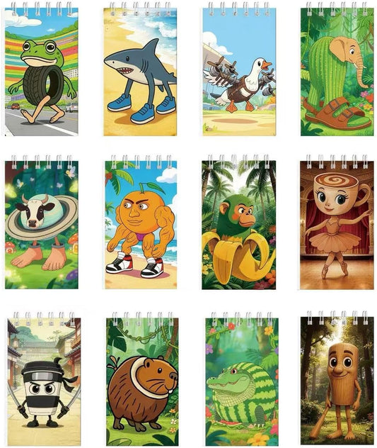 Brainrot Pocket Note Pads 12PCS, 4x2.7 Inch Mini Spiral Notebooks for Kids- Cute Small Notebook Set Ideal for Brainrot Party Favors, Work & School