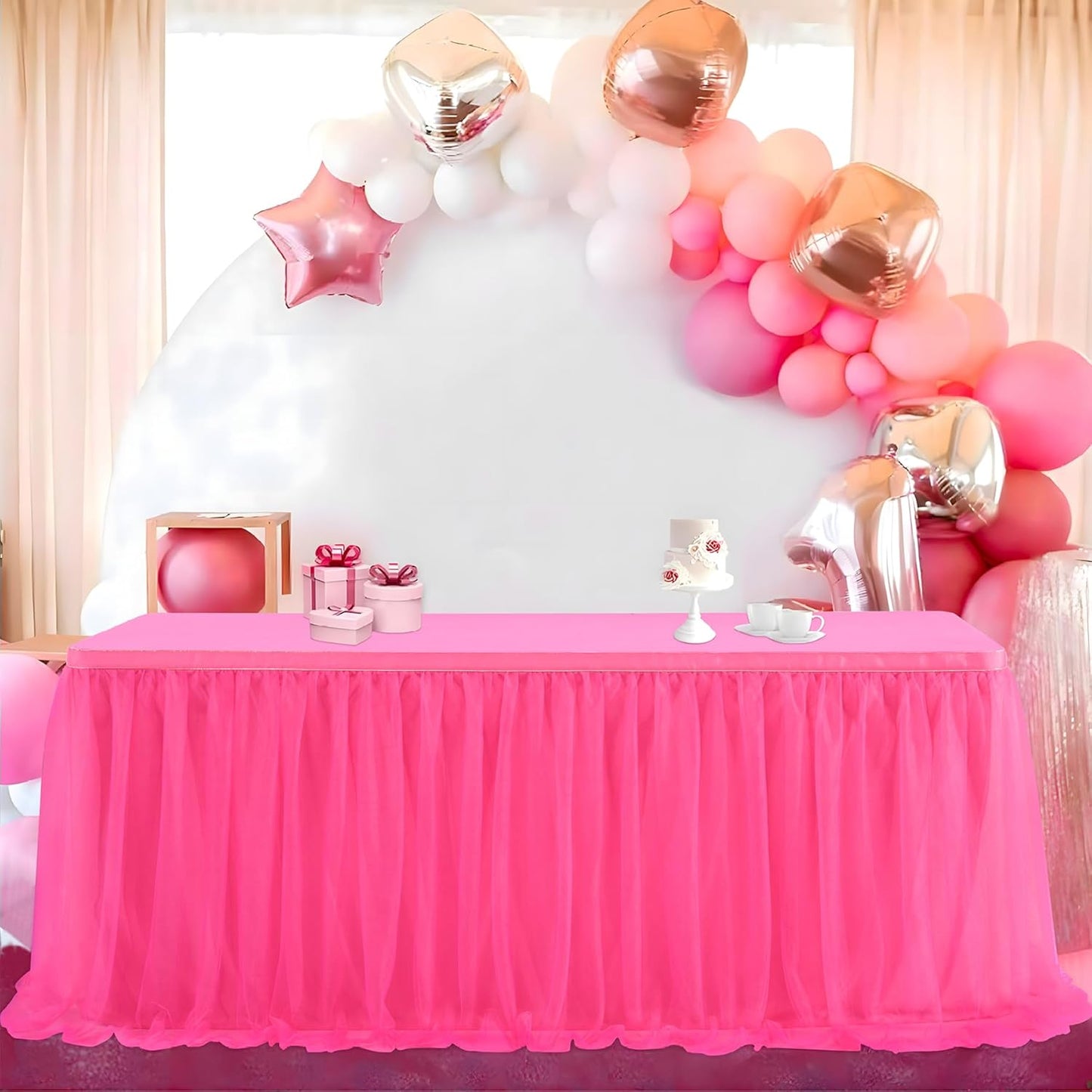 72inch Champagne Gold Tulle Table Skirts for Rectangle Round Tables, Gold Grim Ruffle Tulle Tutu Cloth Table Skirt 6ft for Wedding Birthday Party Cake Dessert Decor(No Top Cover)