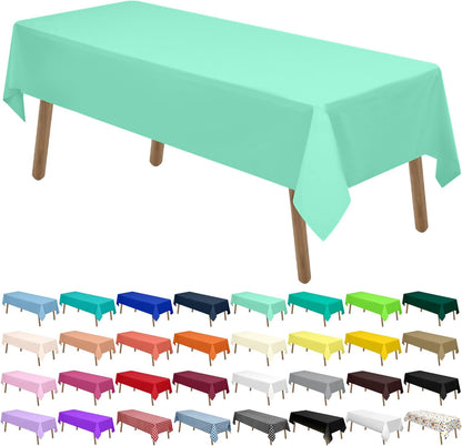 PARTY ULYJA White Plastic Tablecloths 2 Pack Disposable Table Covers 54 x 108 Inch Bridal Shower PEVA Vinyl Table Cloths for Picnic Birthday Wedding Banquet Parties 8 ft Rectangle Table Use