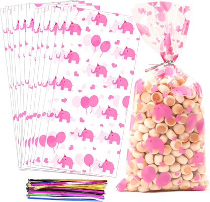 100 Pcs Star Printed 5"X 7" Gift Wrap Cello Cellophane Treat Bags Party Favor bags Clear Candy Cookie Bag Plastic Poly Goodie Storage Bag with Twist Ties for Bakery,Birthday, Wedding ,Party Decorations (Gold)