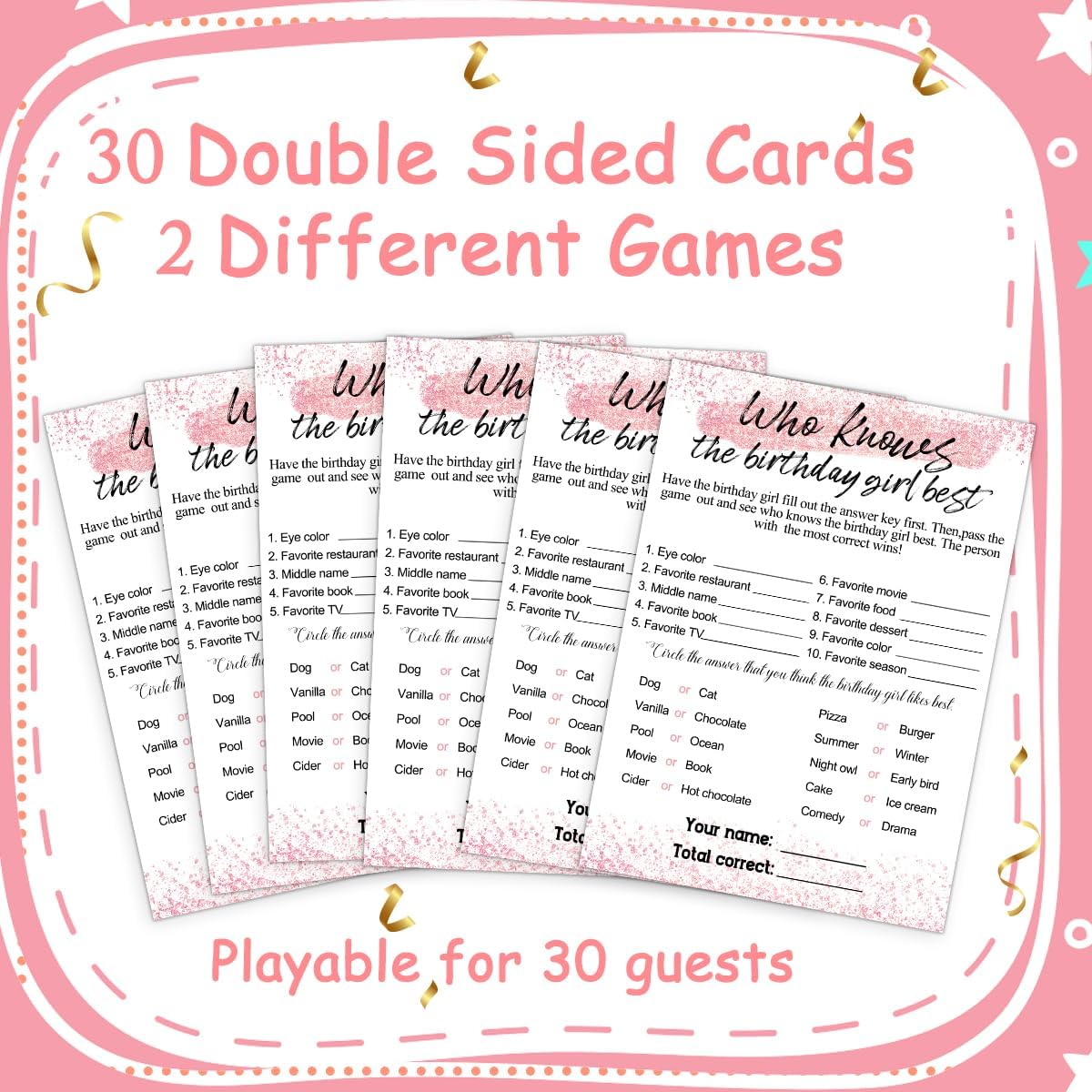 Birthday Party Cards for Girl, Birthday Games Card, Would She Rather Game Cards Set, Birthday Supplies Activity Decorations for Adult Girl, Set of 30 Game Cads