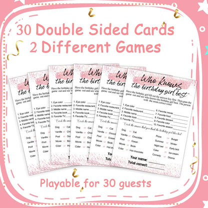 Birthday Party Cards for Girl, Birthday Games Card, Would She Rather Game Cards Set, Birthday Supplies Activity Decorations for Adult Girl, Set of 30 Game Cads