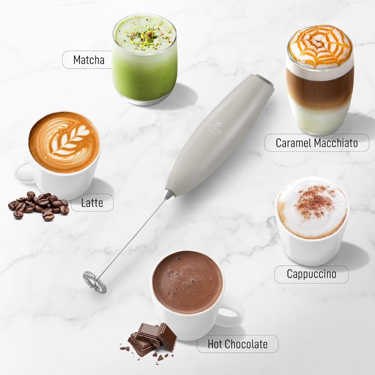 Zulay Kitchen Powerful Milk Frother AA Batteries Included – Ultra Fast Handheld Drink Mixer with Stainless Steel Whisk Stirrer for Coffee, Protein, Matcha & More, Frother Wand Electric Frothmate Black - Colors E