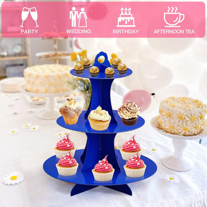 Soleebee 3-Tier Round Cupcake Stand, Cardboard Cupcake Tower, Dessert Cup Cake Stand Tower for Birthday Wedding Party Decoration, Cupcake Tier Stand 1 Set (Hot Pink)