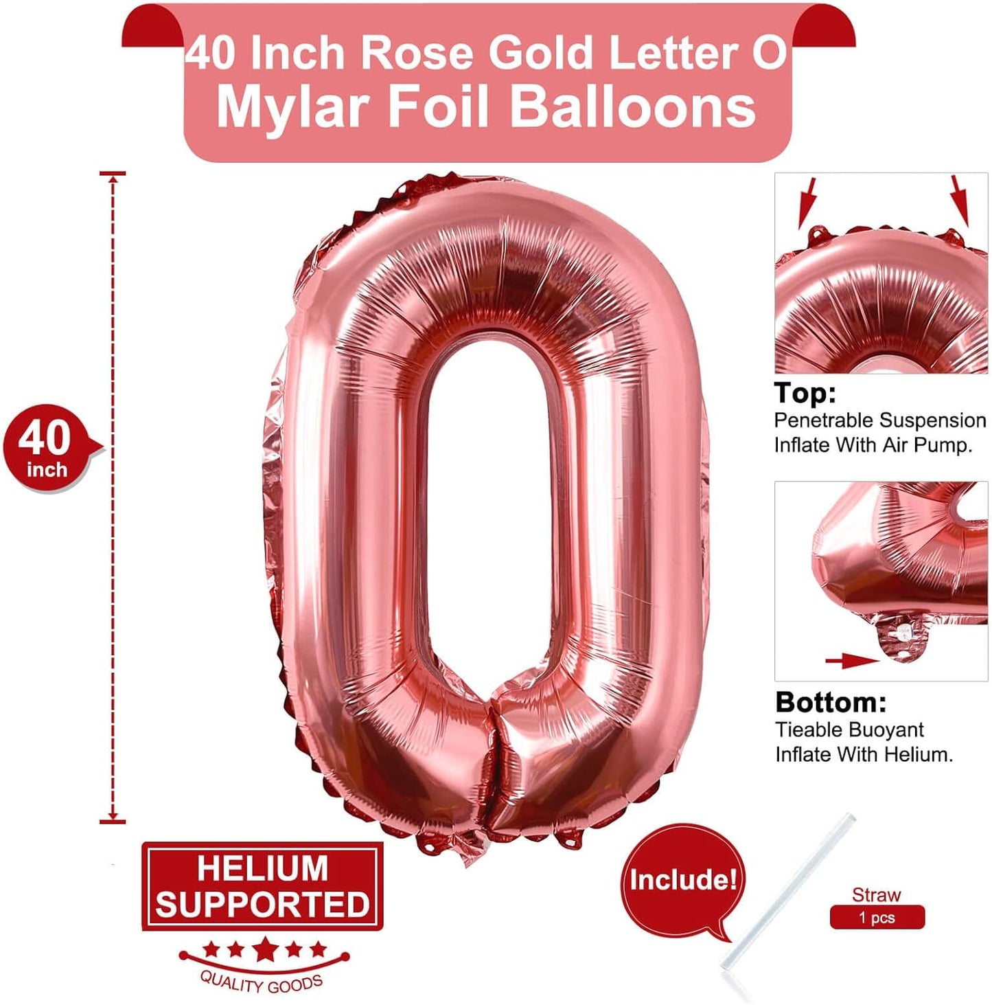 Lovoir 40 Inch Large Rose Gold Letter A Balloons Big Size Jumbo Mylar Foil Helium Balloon for Birthday Party Celebration Decorations Alphabet Rose Gold A