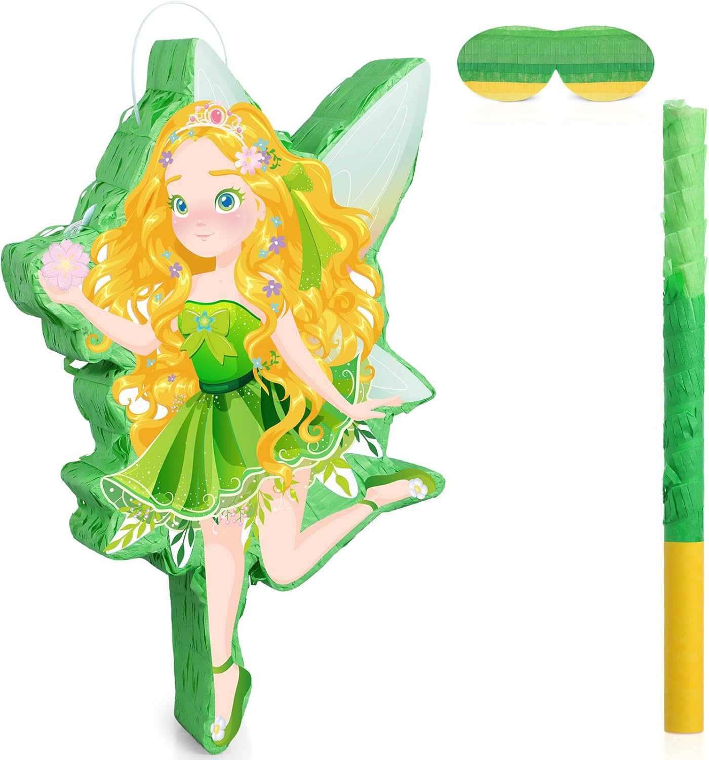 VioraWhite Fairy Piñata Princess Birthday Decorations Fairy Party Piñata Set with Stick and Blindfold for Girls Kids Butterfly Birthday Party Game Decorations Supplies