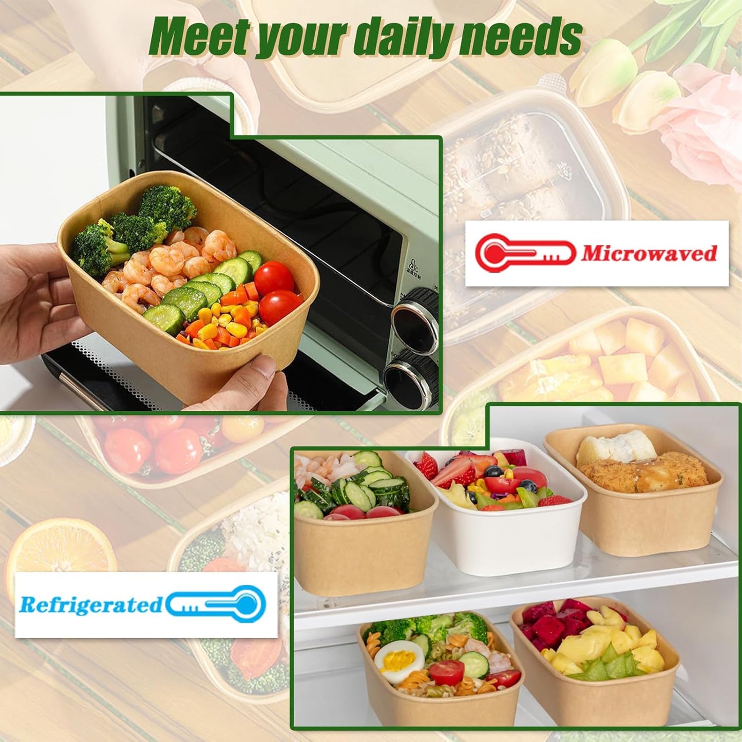 50-Pack 29oz Disposable Kraft Paper Bowls【with Lids and Forks】,Meal Prep Containers Disposable Togo Food Deli Containers for Restaurant Supplies Take Out Containers, Microwave Safe for Hot/Cold Food