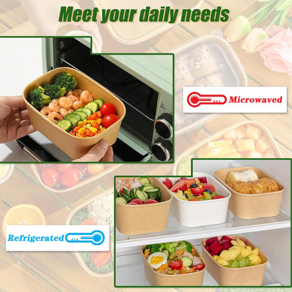 50-Pack 29oz Disposable Kraft Paper Bowls【with Lids and Forks】,Meal Prep Containers Disposable Togo Food Deli Containers for Restaurant Supplies Take Out Containers, Microwave Safe for Hot/Cold Food