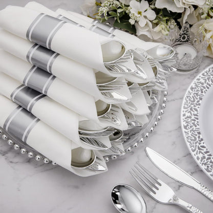Supernal 180Pcs Silver Plastic Silverware Set, Elegant Hammered Design Heavy Duty Disposable Cutlery, Includes 60 Forks, 60 Knives, 60 Spoons,Silver Plastic Utensils for Wedding, Parties,Events