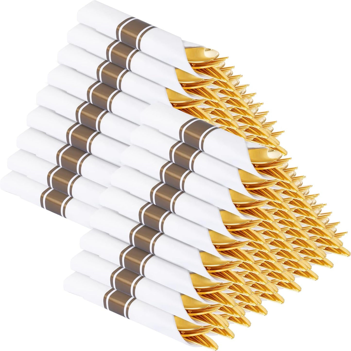 Supernal 240 Silver Plastic Silverware Set - 60 Sets Pre Rolled Napkins with Cutlery - Mirror Polished Real Look Disposable Silver Utensils- Elegant Heavy Duty Flatware for Weddings & Catering
