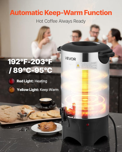 VEVOR Commercial Coffee Urn, 60 Cup 9 L Hot Beverage Dispenser with Dripless Faucet, Quick-Brewing Stainless Steel Large Commercial Coffee Maker, for Catering, Business, Party, Church & Restaurant