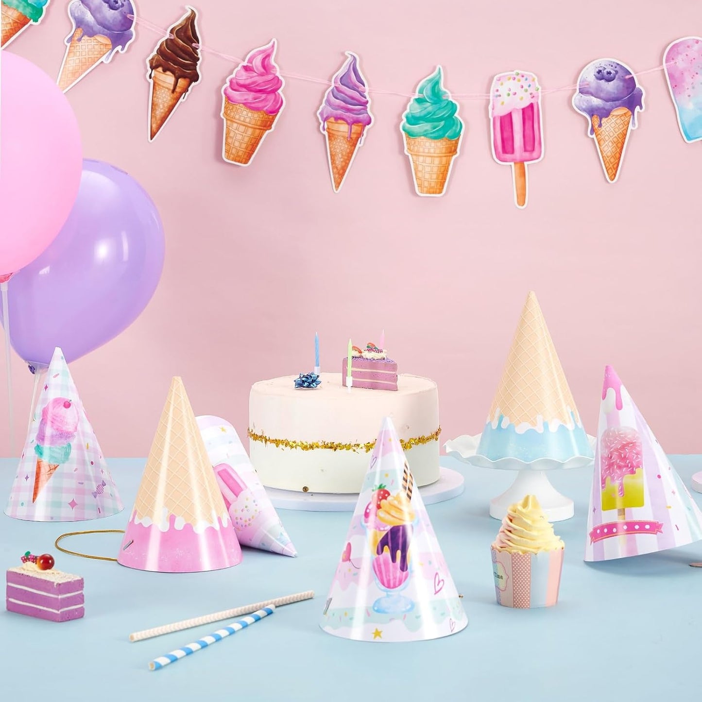 WERNNSAI Birthday Party Hats - 12 Pcs Birthday Party Supplies Cone Hat Headbands Colorful Paper Party Hats for Kids