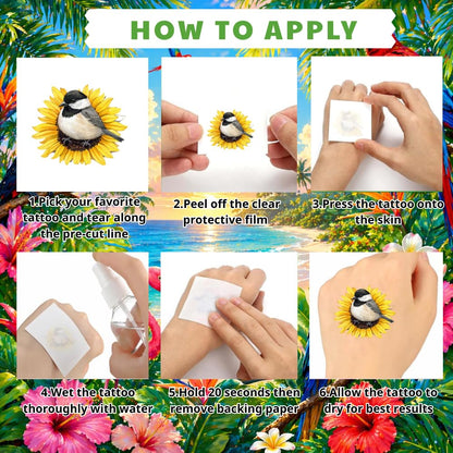 96PCS Tropical Flower Hawaiian Temporary Tattoos Pre-Cut - Hibiscus Plumeria Stickers Beach Summer Hawaiian Birthday Party Decorations, Supplies & Favors - School Gifts Rewards Prizes for Girls Women