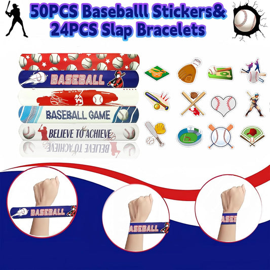 CZWXOXO 74Pcs Football Theme Party Favors Contain 24 Pcs Slap Bracelets 50Pcs Stickers, Sports Football Theme Birthday Party Decorations,Classroom Rewards Supplies.