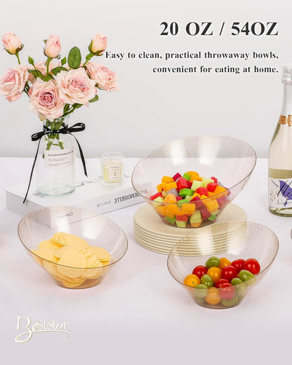 BESTSTAR Clear Plastic Serving Bowls 8 Pack 54 OZ– Angled Disposable Party Bowls for Chips, Salad, Fruit & Candy – Heavy Duty Clear Serving Bowls for Parties, Buffet, Catering, Wedding, Daily Use