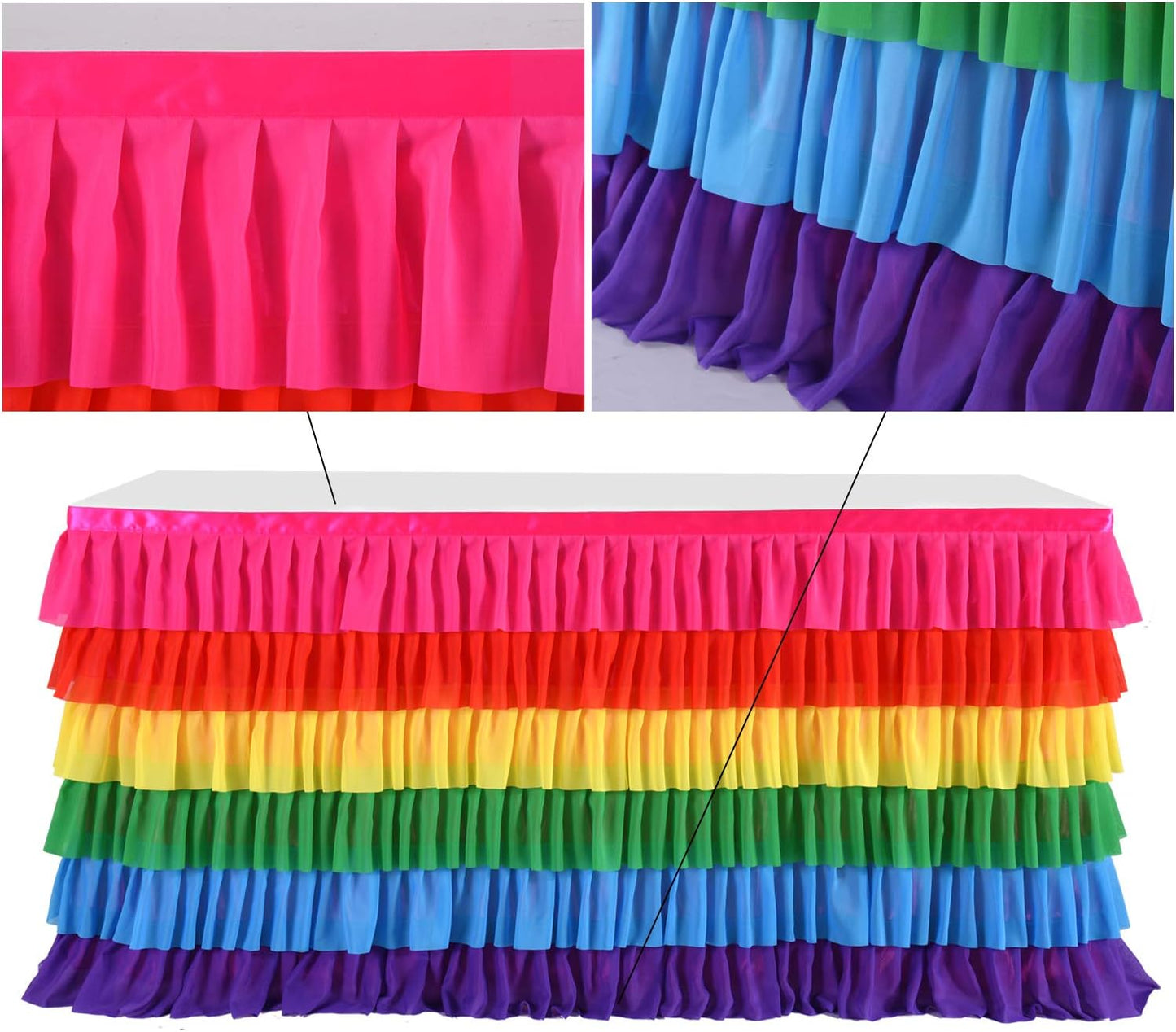 Pastel Rainbow Table Skirt Ruffle Party Tablecloth for Rectangle Table 6ft Birthday Party Baby Shower