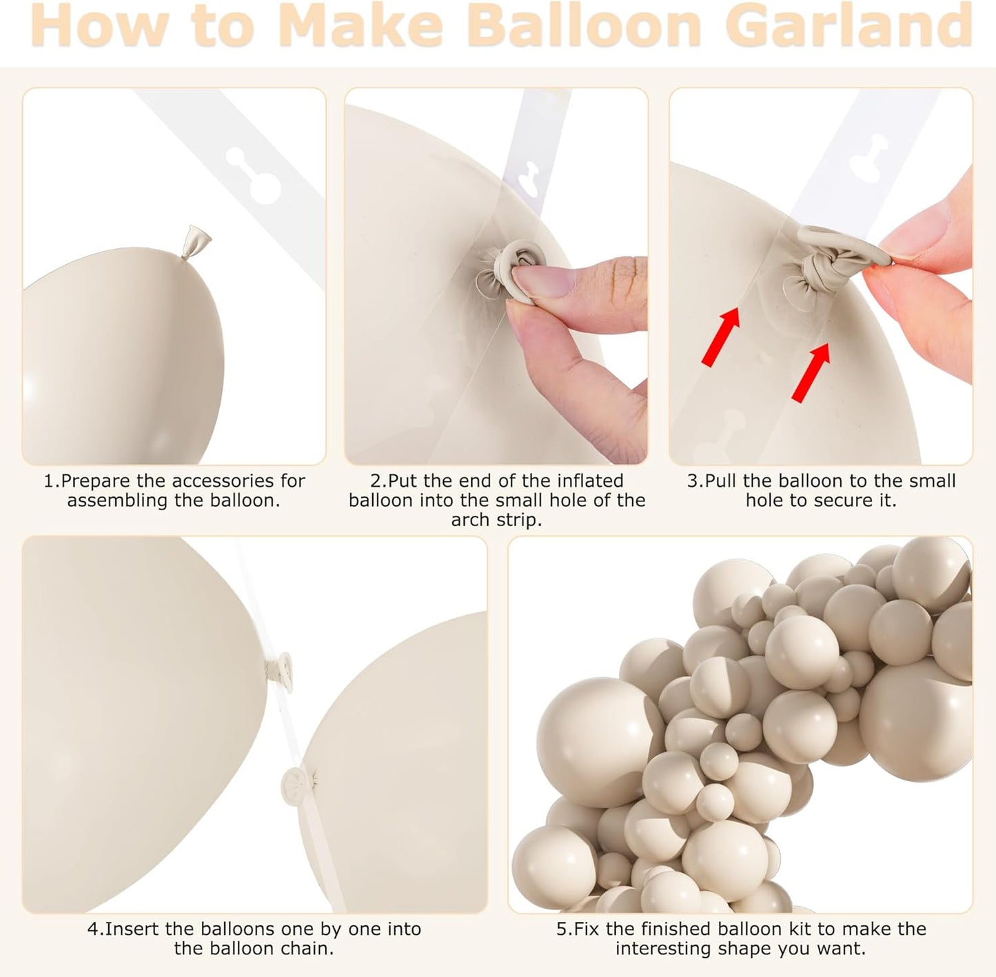 Amandir 153pcs White Sand Balloons Arch Garland Kit Different Sizes 18 12 10 5 Inch Cream Beige Sand White Latex Balloon for Birthday Boho Neutral Baby Shower Wedding Anniversary Party Decorations