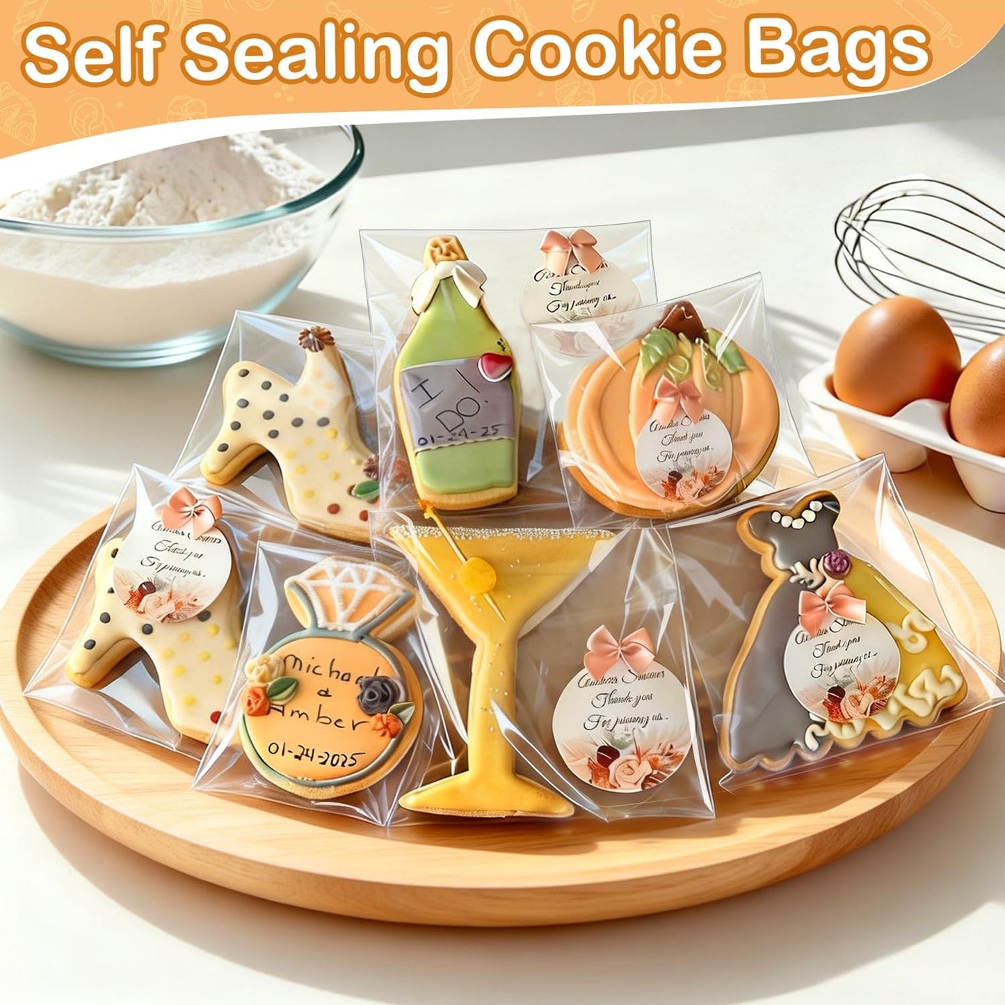 PigPotParty Cookie Bags 4''x 6", 100 Pcs Self Sealing Cellophane Treat Bags, Small Clear Plastic Goodie Bag for Gift, Snack, Party Favor, Candy
