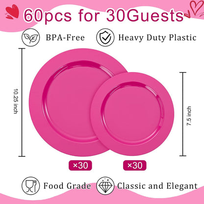 FLOWERCAT 60PCS White Plastic Plates - Heavy Duty White Disposable Plates for Mother's Day/Birthday Party/Wedding -serve for 30 guests Include 30PCS 10.25" & 30PCS 7.5" Plates for Party