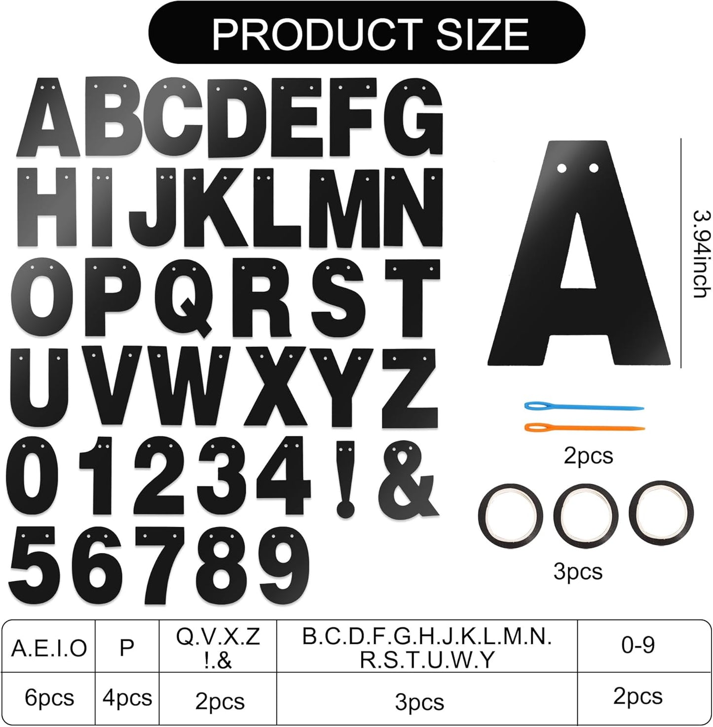 BEISHIDA 116 PCS A-Z DIY Letter Banner Kit Make Your Own Banner Including 111 Letters and Numbers 3 Rope and 2 Threading Device,Customized for Birthday Graduation Wedding Decor Black