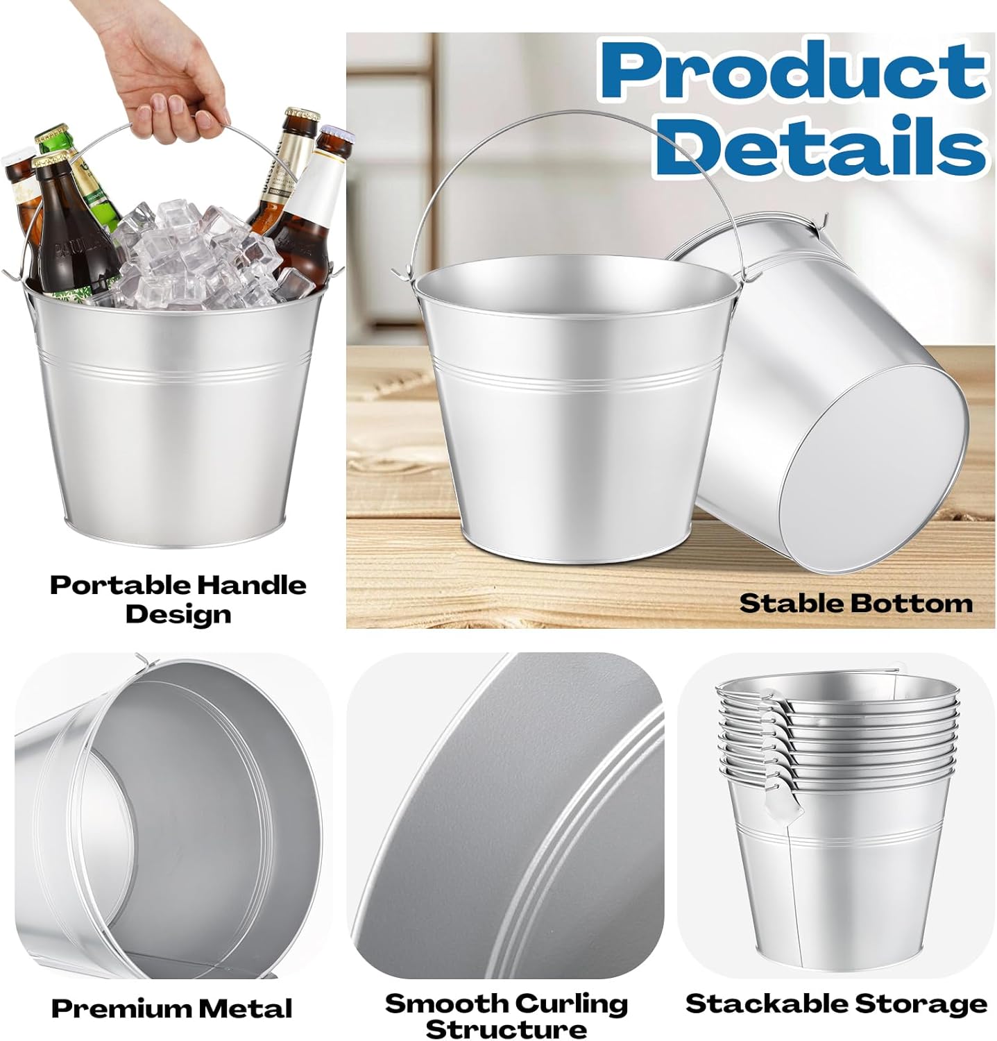 Didaey 24 Pcs Metal Beer Bucket Bulk Ice Bucket Ice Pails with Handle Champagne Soda Party Beverage Chiller for Summer Picnic Pool Wedding Party Supplies Wine Champagne Bar (7.1 x 6.5 x 5.1",Gold)