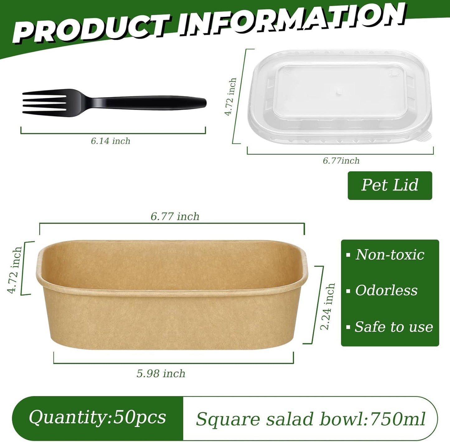 50-Pack 29oz Disposable Kraft Paper Bowls【with Lids and Forks】,Meal Prep Containers Disposable Togo Food Deli Containers for Restaurant Supplies Take Out Containers, Microwave Safe for Hot/Cold Food