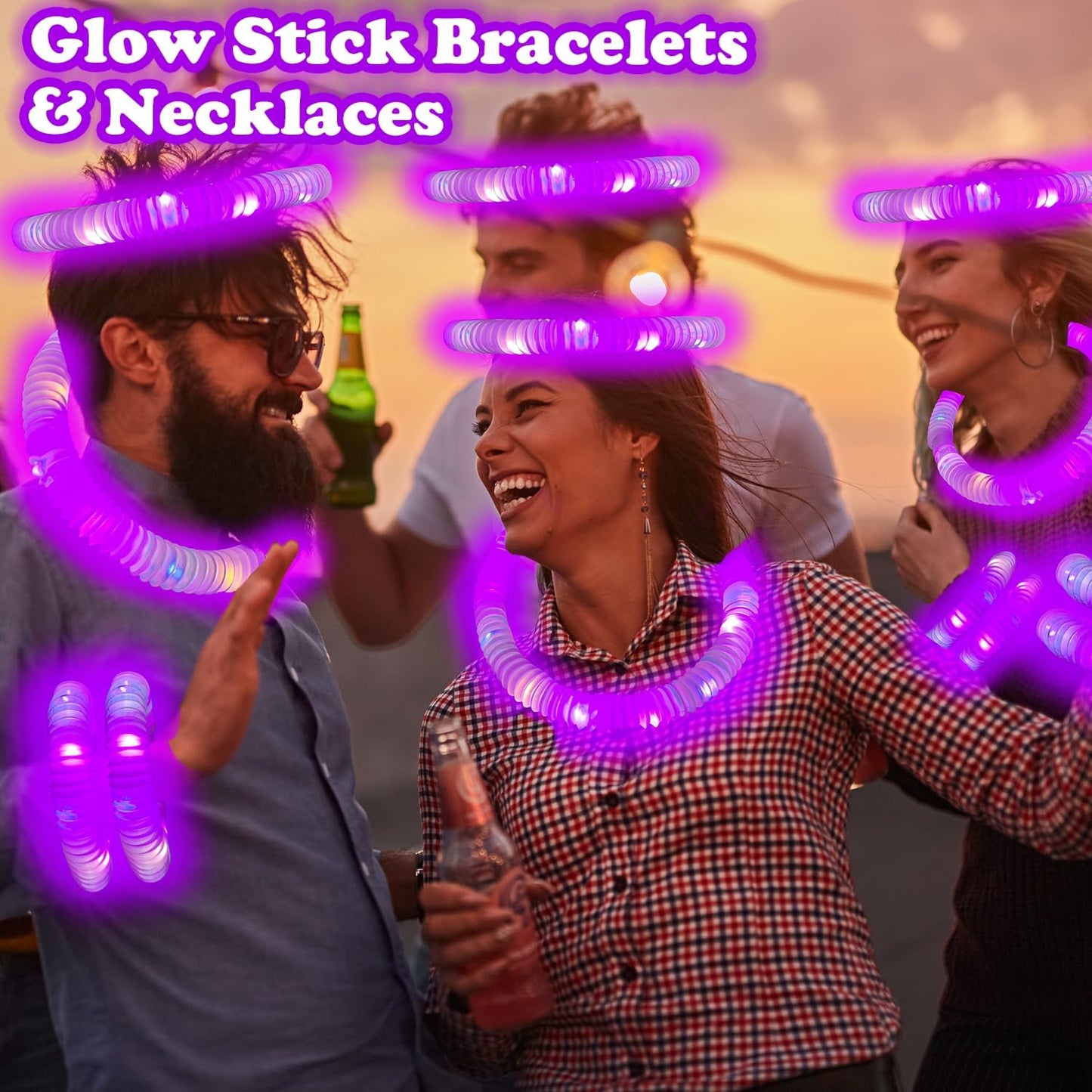 Orange Glow Sticks Party Favors Supplies for Kids 24 PCS,4th of July LED Light up Pop Tubes for Toddlers,Neon Necklaces Bracelets Accessories,Birthday Dance Party 250th Anniversary Camping Toys Gifts