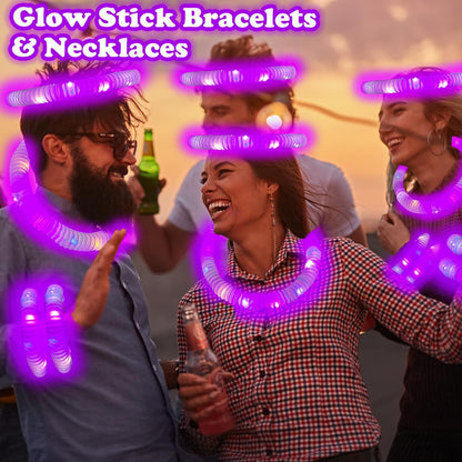 Orange Glow Sticks Party Favors Supplies for Kids 24 PCS,4th of July LED Light up Pop Tubes for Toddlers,Neon Necklaces Bracelets Accessories,Birthday Dance Party 250th Anniversary Camping Toys Gifts