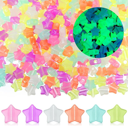 Kenning 500 Pcs 13mm Glow in The Dark Star Beads Bulk Star Pony Beads Luminous Supplies for DIY Jewelry Making, Hair Braiding, Bracelets & Necklaces(Multicolored)