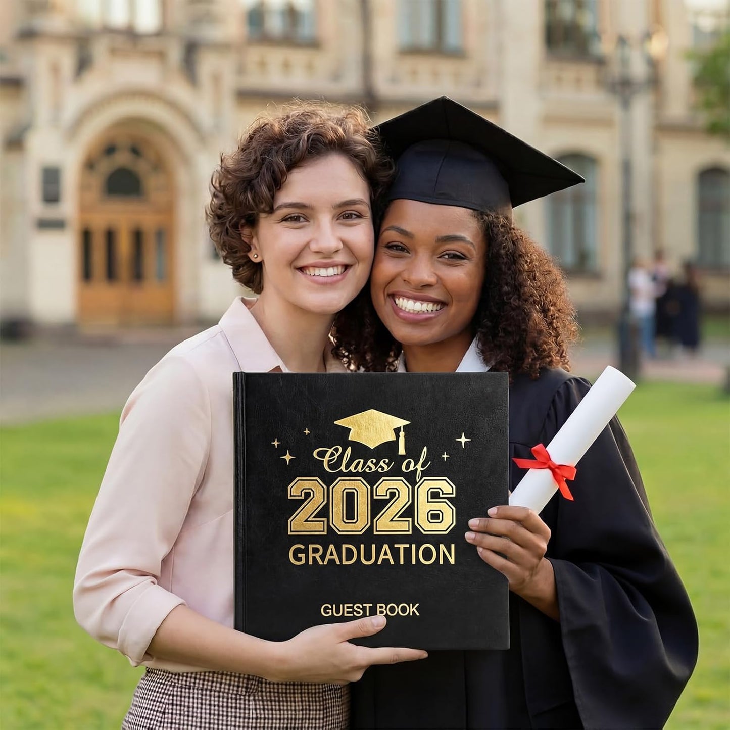 Pajean Graduation Guest Book Set Class of 2026 Memory Scrapbook with Photo Guest Book Sign Dual Tip Pens Photo Corner Stickers Grad Cap Stickers for Grad Party Decorations Supplies Gifts (Black)