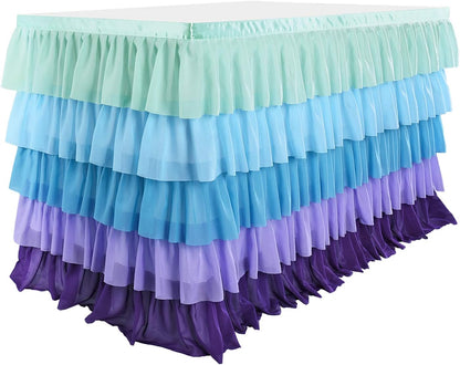 Pastel Rainbow Table Skirt Ruffle Party Tablecloth for Rectangle Table 6ft Birthday Party Baby Shower