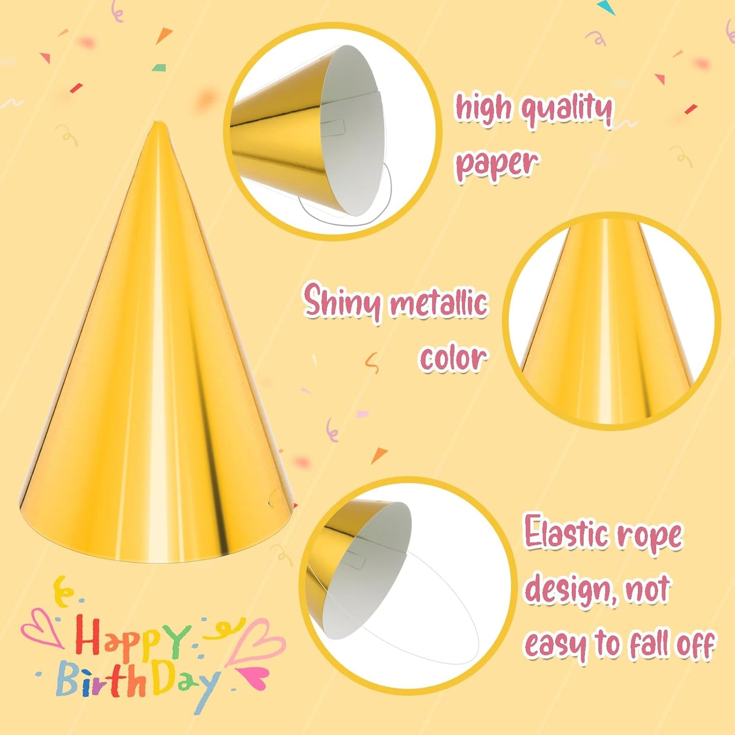 24 PCS Party Cone Hats DIY Birthday Paper Cone Hats for Kids and Adults Birthday, Baby Shower, Bridal Shower