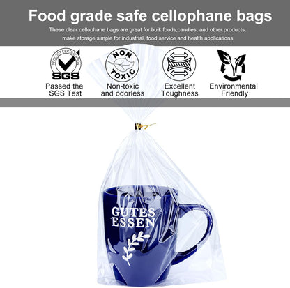 Clear Candy Bags 100pcs 6X10 Cellophane Treat Bag Party Favor Goodie Cake Pop Gift Apple Cello for Gift Baskets Bakery Cookie with Ties