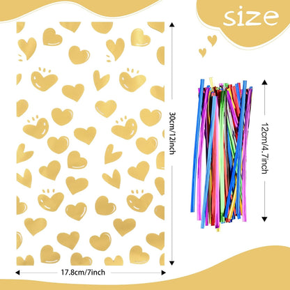 100 Pcs Star Printed 5"X 7" Gift Wrap Cello Cellophane Treat Bags Party Favor bags Clear Candy Cookie Bag Plastic Poly Goodie Storage Bag with Twist Ties for Bakery,Birthday, Wedding ,Party Decorations (Gold)