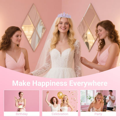 Tiara Crown for Women, Headband Hair Accessories for Birthday Wedding Party Costume Pink