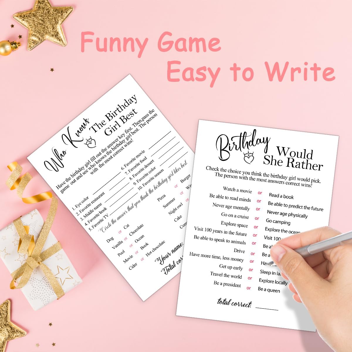 Birthday Party Cards for Girl, Birthday Games Card, Would She Rather Game Cards Set, Birthday Supplies Activity Decorations for Adult Girl, Set of 30 Game Cads