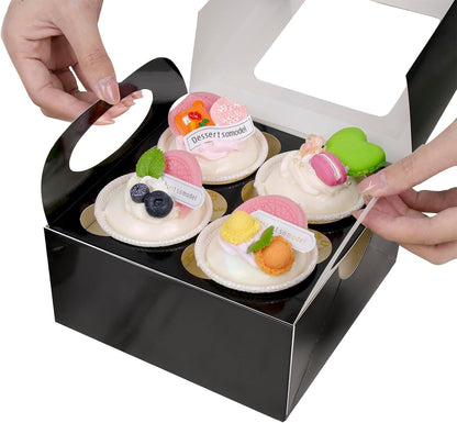 25 Pink Cupcake Boxes, Cupcake Boxes 6 Count with Window and Inserts, Mother's Day Cupcake Holders for Cupcakes, Muffins, Cookies