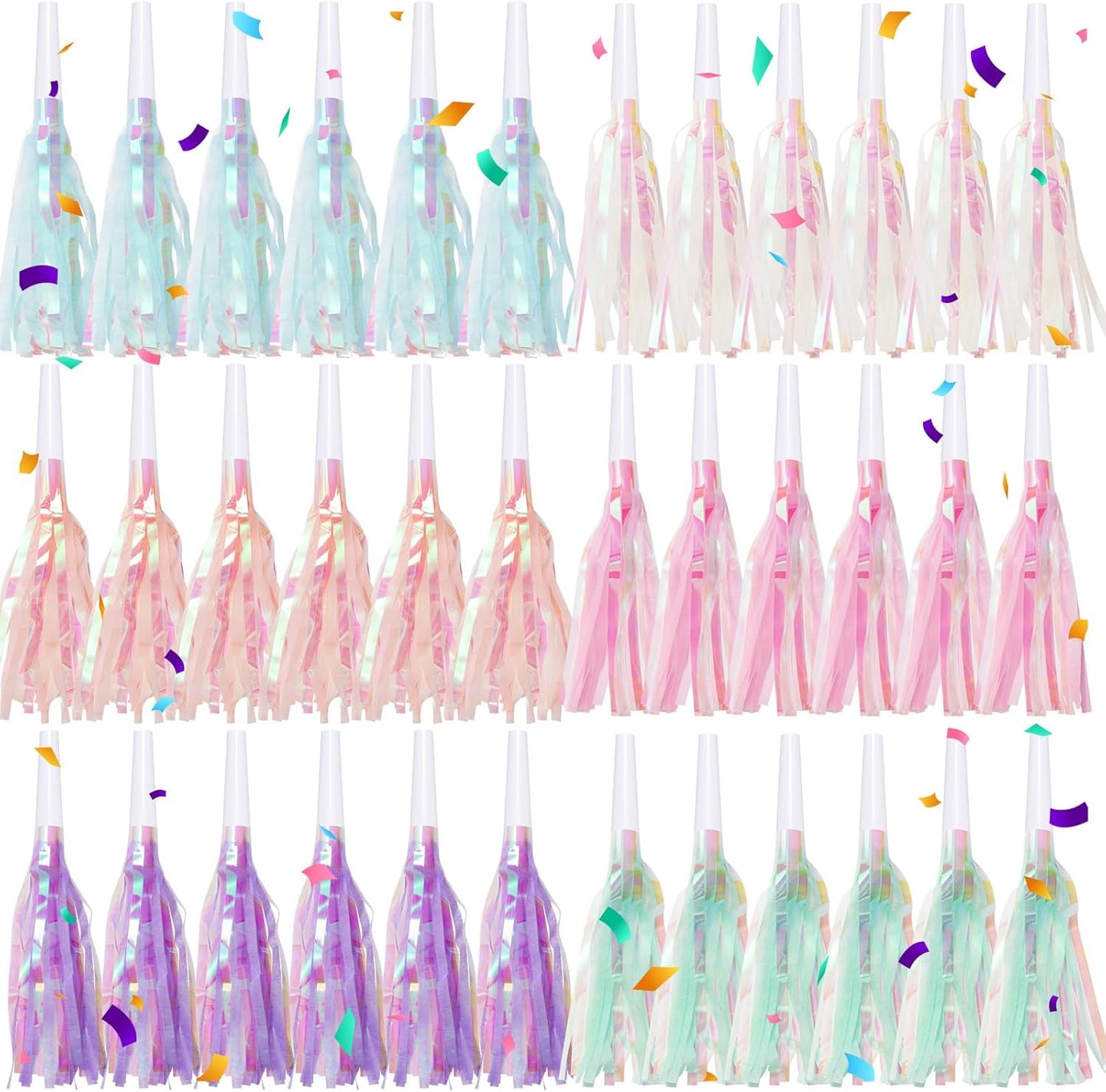 24 pcs Party Blowers, Noise Makers Glitter Metallic Fringed Party Horns for Birthday Blow Horns Graduation Sporting Party Favors Supplies