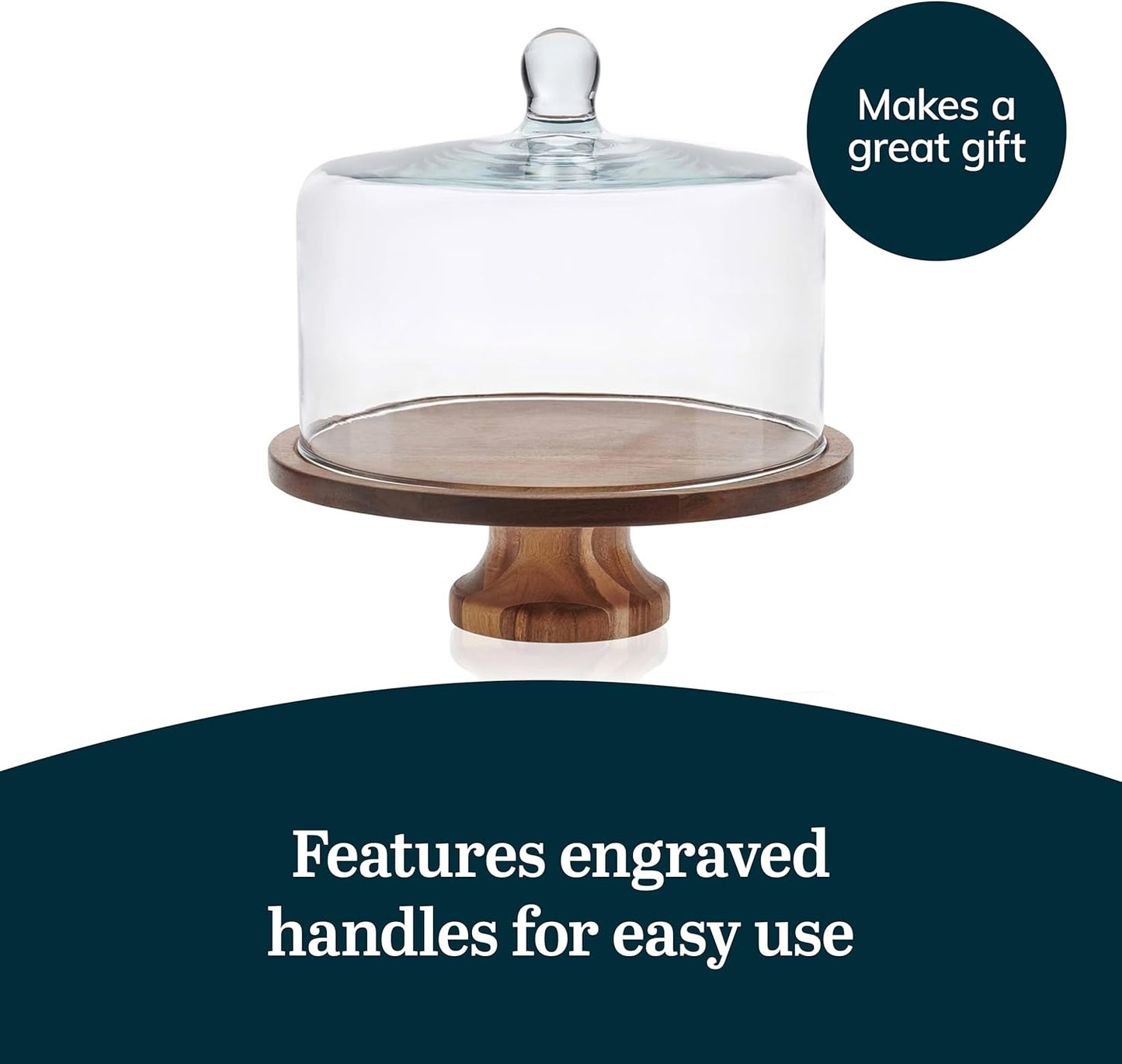 Libbey Selene Glass Cake Stand with Dome Lid, Elegant Curved Footed, Covered Cake Stand, Versatile Serving Dish for Variety of Desserts and More