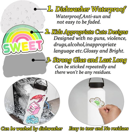 QTL Neon Stickers for Teens & Students Prizes, Waterproof Vinyl Party Favor Stickers, School Rewards, Water Bottle and Laptop, 50PCS - Colors B