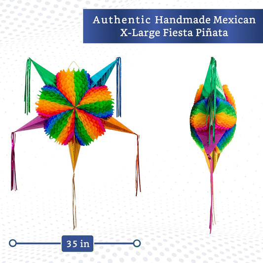 Mexican Piñata (X-Large 35 inches) - Rainbow Pinata - Authentic Handmade Foldable Large Pinata for Birthday Party - Piñatas para Cumpleaños - Fiesta Piniata - Cinco de Mayo Pinatas