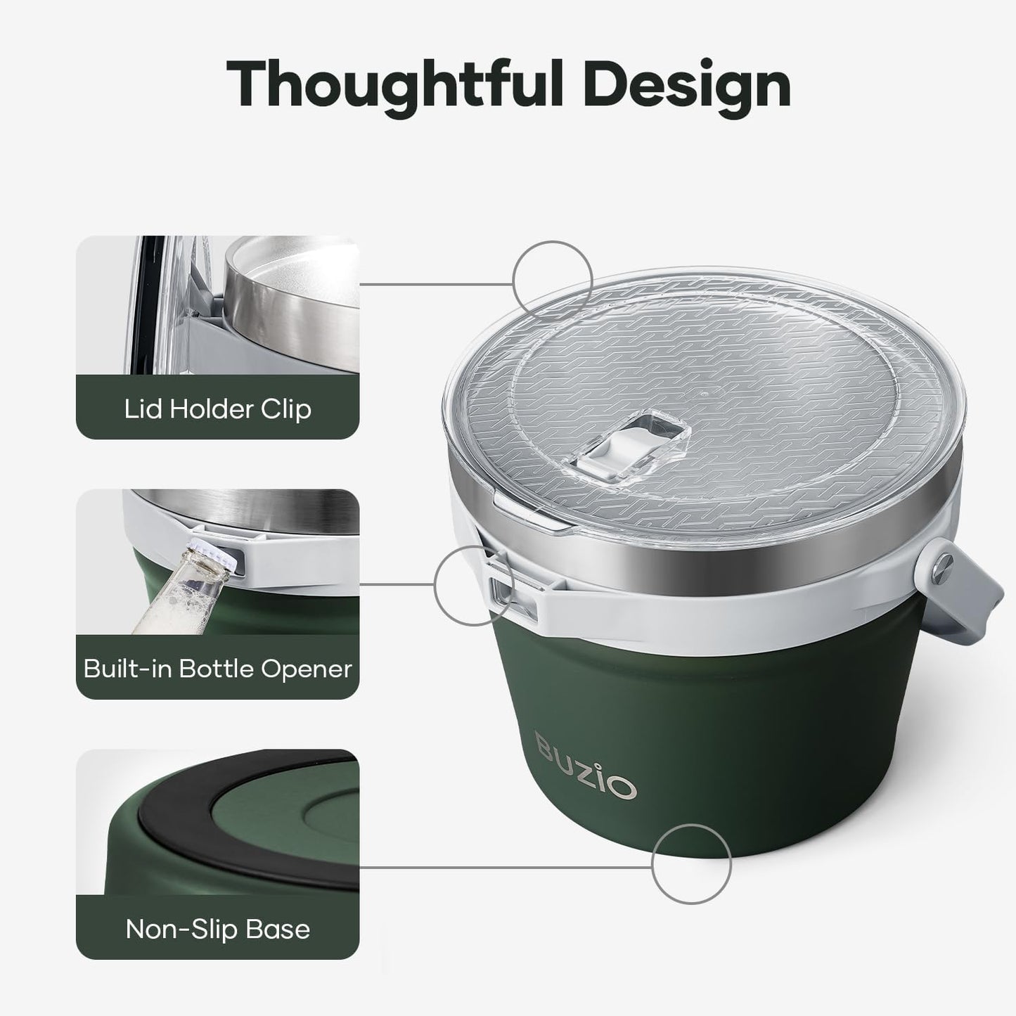 BUZIO 7 L Ice Bucket for Parties with Lid and Scoop & Tongs, Vacuum Insulated Stainless Steel Ice Buckets with Handle and Adjustable Shoulder Strap, Large Beverage Bucket for Cocktail Bar, Blue