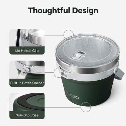 BUZIO 7 L Ice Bucket for Parties with Lid and Scoop & Tongs, Vacuum Insulated Stainless Steel Ice Buckets with Handle and Adjustable Shoulder Strap, Large Beverage Bucket for Cocktail Bar, Blue